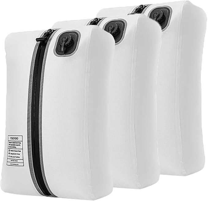 Reeyee Electric Vacuum Compression Bag, 20L Portable Travel Packing Cube with Built-in Pump, Type-C Rechargeable, Waterproof TPU, Saves 60% Space (3, White)