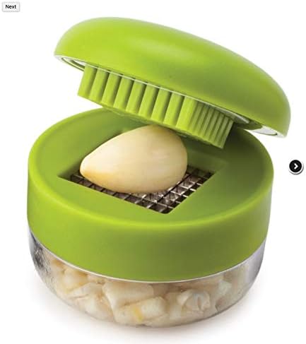 Joie Garlic Press and Chopper with Storage Container, Stainless Steel Blades, Green