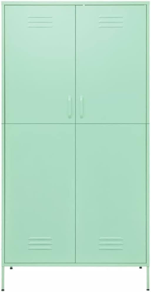 Metal Wardrobe Storage Cabinet,Employees Locker Wardrobe Industrial Steel Storage Cabinet with Hanging Rod, 4 Adjustable Shelves for Office, Garage, Home 35.4"x19.7"x70.9" Mint