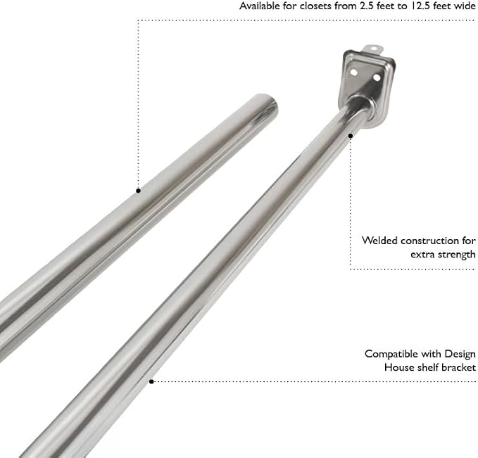 Adjustable Closet Rod, Steel 65 Inch to 120 Inch, Polished Chrome – Design House, 206060