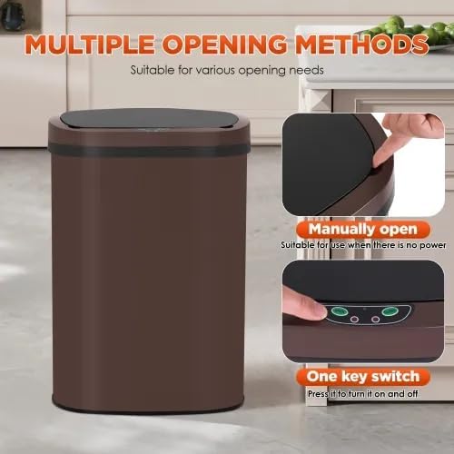 13 Gallon Automatic Trash Can with Lid, Touch Free Stainless Steel Kitchen Trash Can Touchless Garbage Can 50L High Capacity Electronic Sensor Trash Bin Waste Bin for Room Kitchen Office (Brown)