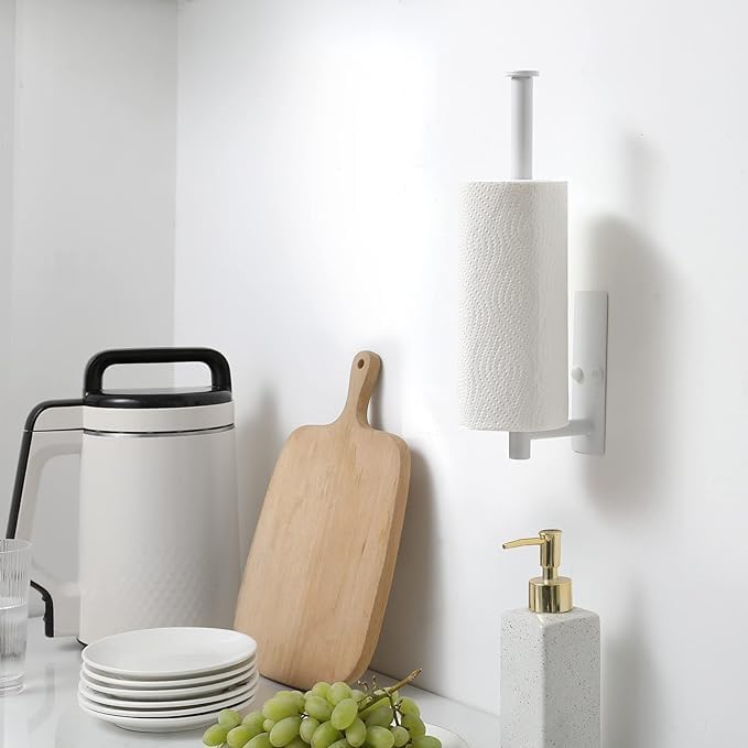 Paper Towel Holder Under Cabinet Wall Mounted Magnetic Paper Kitchen Towel Holder Stainless Steel 13inch White Paper Towel Holder for Bathroom Vanity Storage Organzier