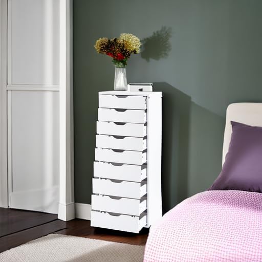 Slim Tall 9-Drawer File Cabinet for Small Offices – Narrow Office Storage Cabinet for Home Office, Modern Office File Cabinet Organizer for Cosmetics, Books.