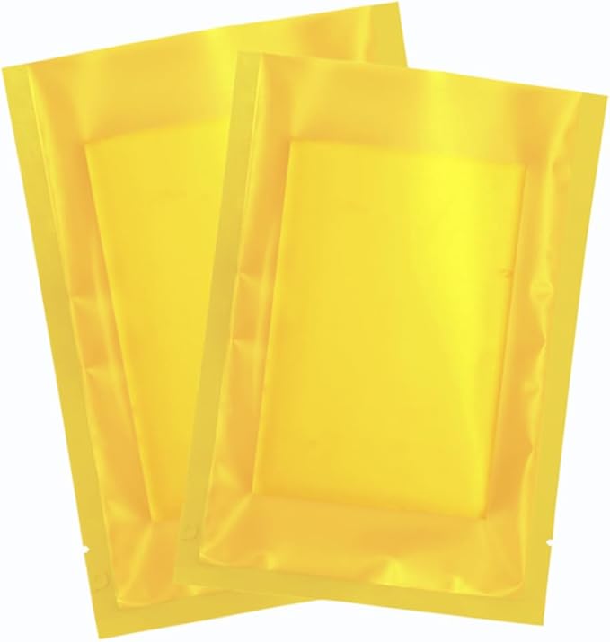 100PCS Customized Vacuum Heat Seal Bag,Open Top Packaging Bag with Clear Front,Single Color Printing for Logo/Text/QR Code (Gold, 10 * 15CM/4.0"*6.0"-100PCS-One Color Print)