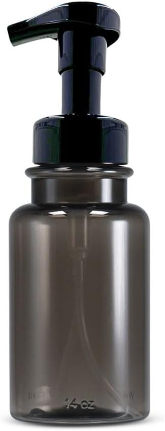 14 oz Plastic Foaming Soap Bottle Dispenser (Gray/Black) | refillable, countertop bottle, for kitchens, for bathrooms, luxurious foam
