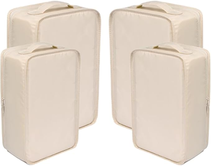 Travel Shoe Bags, Foldable Waterproof Shoe Pouches Organizer-Double Layer (2+2 Cream Shoe Bags)