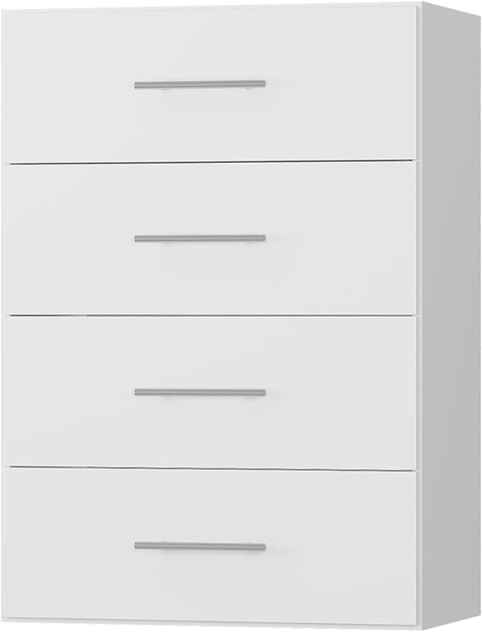 ROOMTEC 19.5" 4 Drawer Short Tower Closet Unit, Modular Closet System with Drawers and Shelf, Wardrobe Organizer for Bedroom or Walk-in Closet, Wall Mounted, Customizable Clothes Storage Unit, White