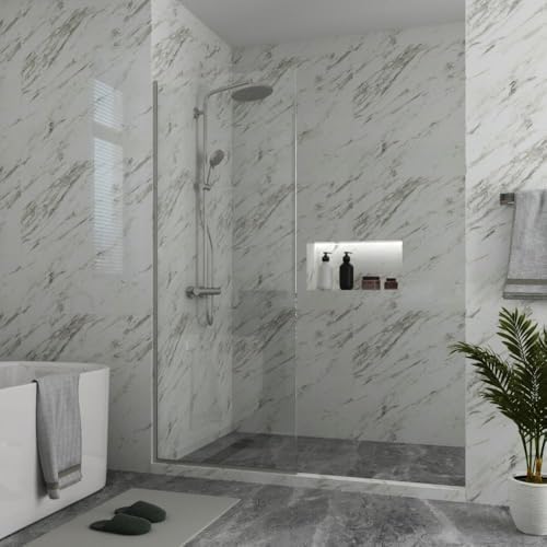 Royalty Fixed Shower Screen - 36" x 78" Frameless 3/8" Clear Tempered Glass Panel with Hardware - Easy Clean Smart Guard Coating - Minimalist Modern Design for Bathroom - Brushed Gold