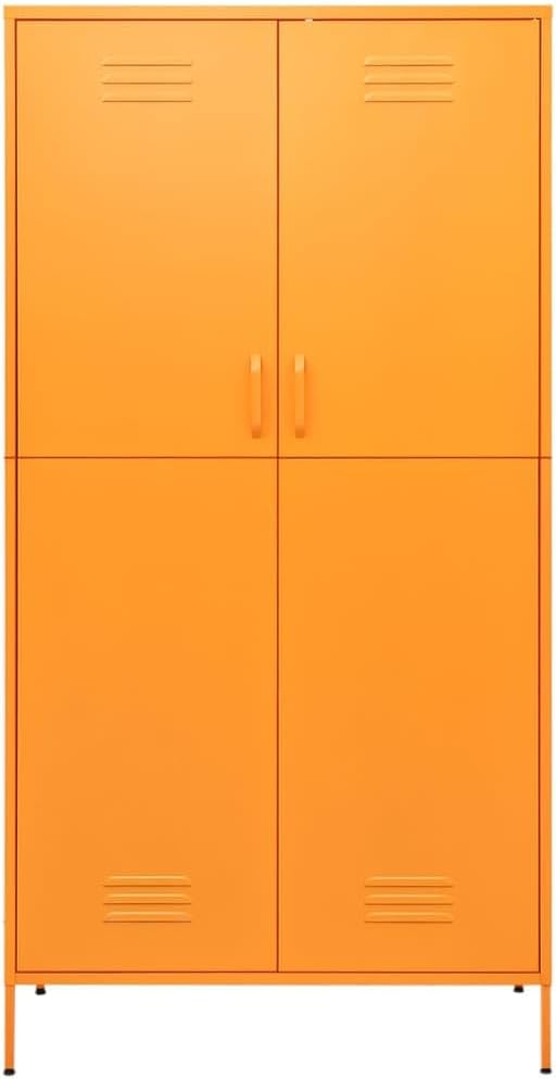 70.9" Tall Metal Wardrobe Cabinet, Steel Clothing Cabinet Storage Cabinets with 2 Doors, 4 Adjustable Shelves and Hanging Rod for Living Room, Bathroom, Garage 35.4"x19.7"x70.9" Mustard Yellow -AA
