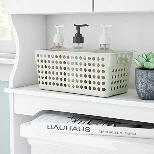Basicwise Set of 3 White Rectangular Plastic Storage Basket with Easy-Grip Handles Ventilated Organizer Bin for Bathroom Pantry Closet Laundry Kitchen Shelf Countertop & Home Organization Essentials