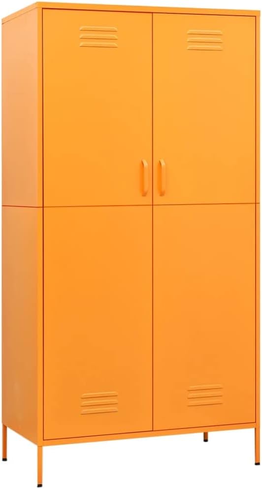 70.9" Tall Metal Wardrobe Cabinet, Steel Clothing Cabinet Storage Cabinets with 2 Doors, 4 Adjustable Shelves and Hanging Rod for Living Room, Bathroom, Garage 35.4"x19.7"x70.9" Mustard Yellow -AA