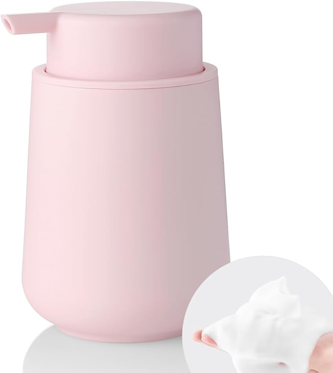 YAUKPH Matte Light Pink Foaming Hand Soap Dispenser Plastic 11 oz - Modern Minimalist Style for Bathroom & Kitchen Countertop Refillable