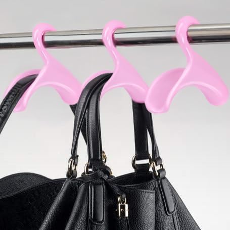 Bag-a-Vie Purse Hanger for Closet - Handbag Organizer Hooks for Hanging Bags & Purses, Protecting Bag Shape & Organizing Space (3 Hanger, Pink Plastic)
