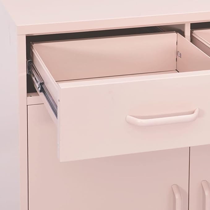 Pink Steel Storage Cabinet with Two Drawers and Adjustable Shelves, Medium Rectangular Organizer for Living Room Bedroom Office, Durable Metal Furniture with Levelers