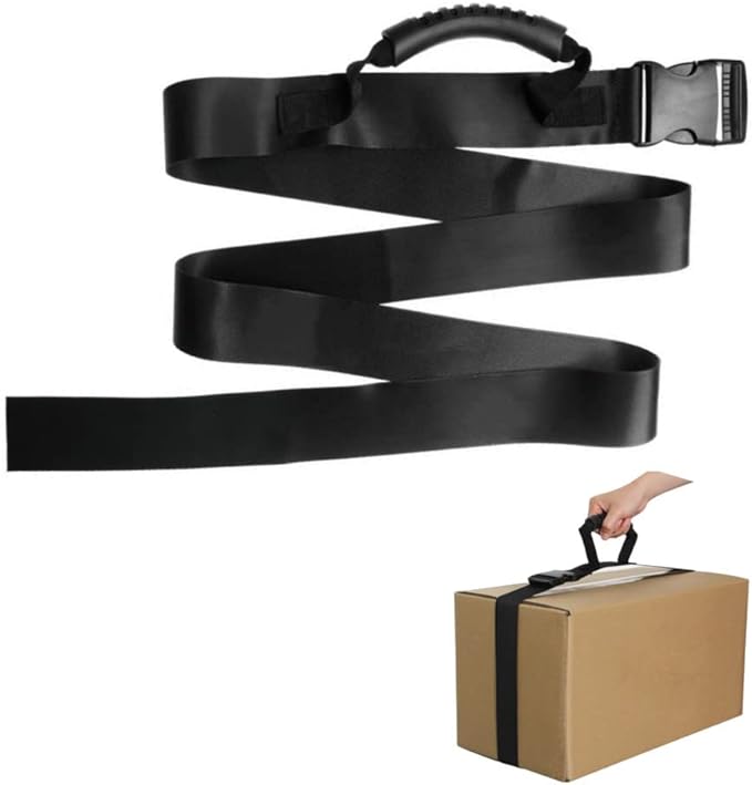 Box Carrying Strap with Handle,Adjustable Belt, Heavy Duty Ordinary Luggage Lashing Strap Holder, for Safe Moving and Lifting and Carrying of Heavy Cases, Groceries, Luggage, Black