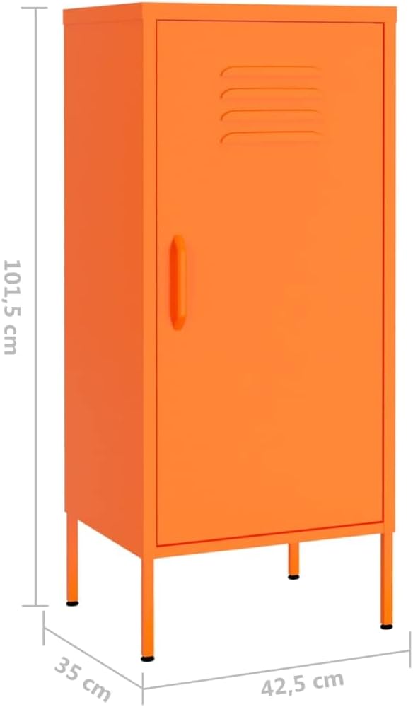 Modern Storage Cabinet with Adjustable Shelves, Orange Metal Design for Living Room and Bedroom Organization, Spacious Free-Standing Furniture for Books and Small Items