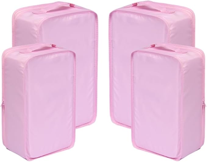 Travel Shoe Bags, Foldable Waterproof Shoe Pouches Organizer-Double Layer (2+2 Pink Shoebags)
