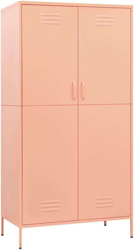 70.9" Tall Metal Wardrobe Cabinet, Steel Clothing Cabinet Storage Cabinets with 2 Doors, 4 Adjustable Shelves and Hanging Rod for Living Room, Bathroom, Office, Garage 35.4"x19.7"x70.9" Pink -AA