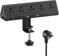 6.5 FT Desk Clamp Power Strip with 5 AC Outlets & 6 USB Ports PD 40W USB-C Fast Charging, Extension Cord with Multiple Outlets, Fits 2.1 in top Edge Black