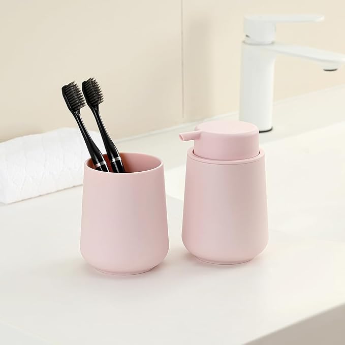 YAUKPH Matte Light Pink Foaming Hand Soap Dispenser Plastic 11 oz - Modern Minimalist Style for Bathroom & Kitchen Countertop Refillable