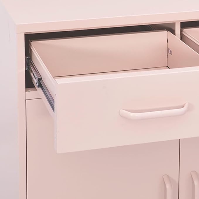 Pink Steel Storage Cabinet with Two Drawers and Adjustable Shelves, Medium Rectangular Organizer for Living Room Bedroom Office, Durable Metal Furniture with Levelers