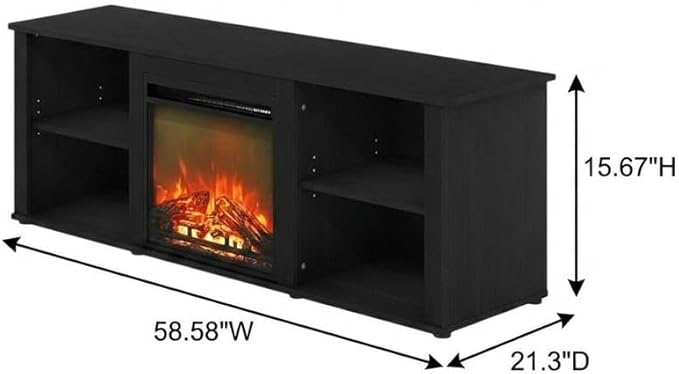 Furnifact Americano Wood TV Stand with Fireplace, Modern Design, Sturdy Construction, Elegant Finish, Suitable for Living Room, Entertainment Center