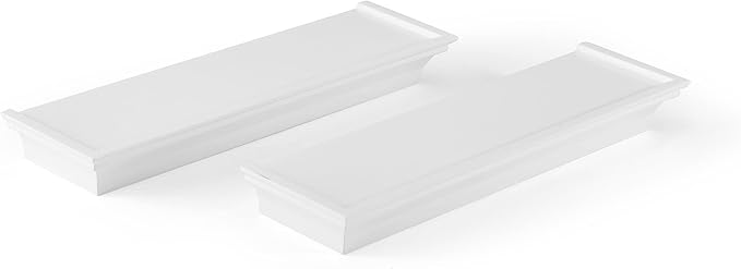 MELANNCO Arlington Floating Wall Shelves for Bedroom, Living Room, Nursery, Set of 2,14-Inch, White