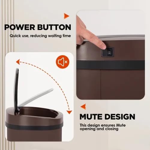 13 Gallon Automatic Trash Can with Lid, Touch Free Stainless Steel Kitchen Trash Can Touchless Garbage Can 50L High Capacity Electronic Sensor Trash Bin Waste Bin for Room Kitchen Office (Brown)