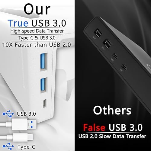 OImatser Monitor Stand Riser with USB 3.0 Hub & Type-C Port, Foldable Adjustable Computer Stand with Storage Drawer, Pen Slot & Phone Holder, Space Saving Laptop Stand for Home Office Desk Organization (White-3.0 HUB-Adapter)
