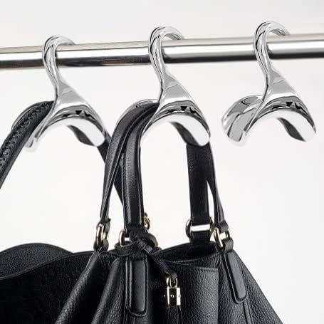 Bag-a-Vie Purse Hanger for Closet - Handbag Organizer Hooks for Hanging Bags & Purses, Protecting Bag Shape & Organizing Space (3 Hangers, Silver Metal)