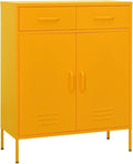 Mustard Yellow Steel Storage Cabinet with Adjustable Shelves and Feet, Large Capacity Organizer with Two Drawers and Two Doors for Living Room and Study, Durable Metal