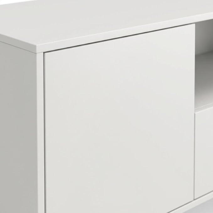 Furnifact White Laminate 3 Door TV Console for Modern Transitional Industrial Living Room Decor, Engineered Wood, Sleek Storage Solution