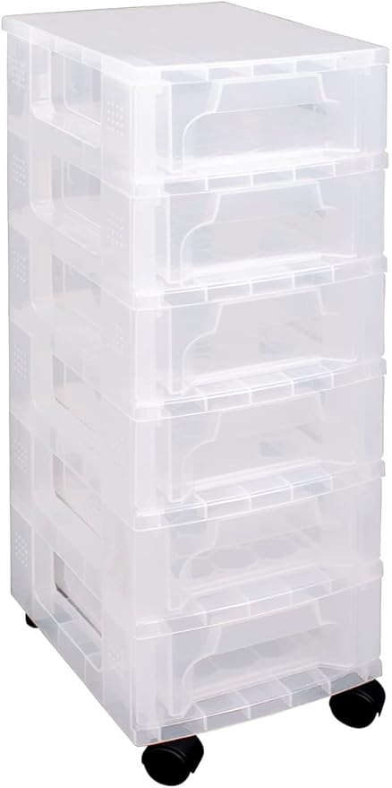 Really Useful Box Plastic Storage Slimline Storage Tower 6x3.5 Litre Clear Frame with Drawers
