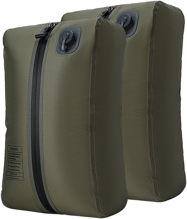 Reeyee Electric Vacuum Compression Bag, 20L Portable Travel Packing Cube with Built-in Pump, Type-C Rechargeable, Waterproof TPU, Saves 60% Space (2, Military Green)