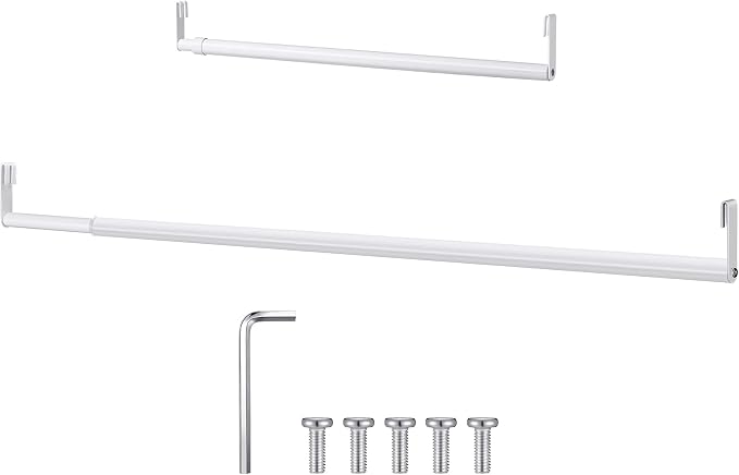 Threehoney Expandable Closet Rod for Wire Shelf Hanging Clothes Adjustable Heavy Duty Closet Hanging Rod Extender Heavy Duty Hanger Bar Metal Poles for Wardrobes Hanger, 1 Pack (24-41 Inch,White)