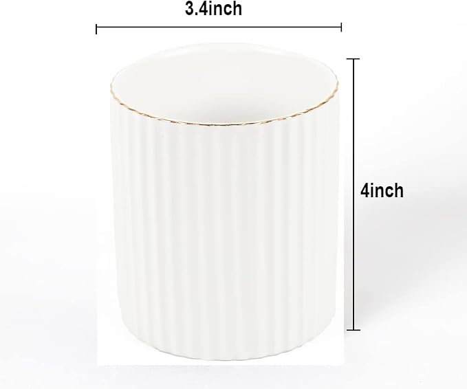 CROWNOS Pen Holder for Desk, Ceramic Pencil Cup Office Desk Organizer, Makeup Brush Holder, White