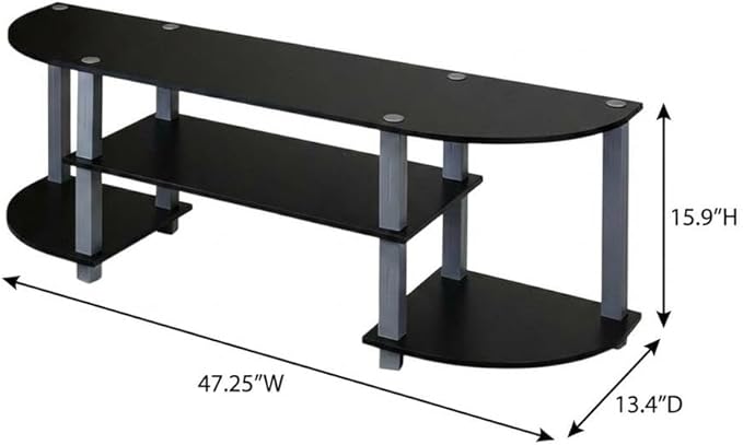Furnifact Grey and Black TV Stand with Wide Design, Durable Composite Wood and PVC Tubes, Modern Entertainment Center for Living Room, Media Storage