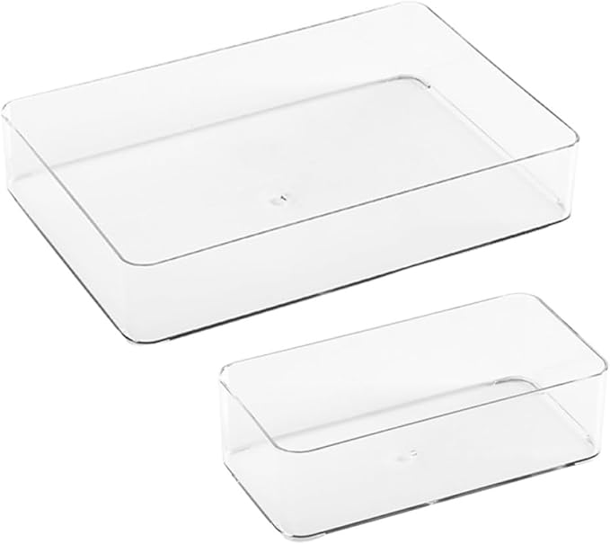 2Pcs Multi-function Household Storage Drawer Organizer Boxes Transparent PP Material Kitchen and Office Multi-compartment Storage Cases for Cosmetics Stationery and Items