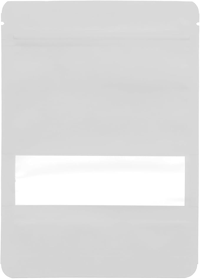 100PCS Foil Pouch Mylar Bags with Clear Window,ULIFESTAR Stand Up Sealable Bags with Tear Notches,Resealable for Food,Party Favors,Gift Packaging and Small Business(14 * 20cm/5.51 * 7.87",White)