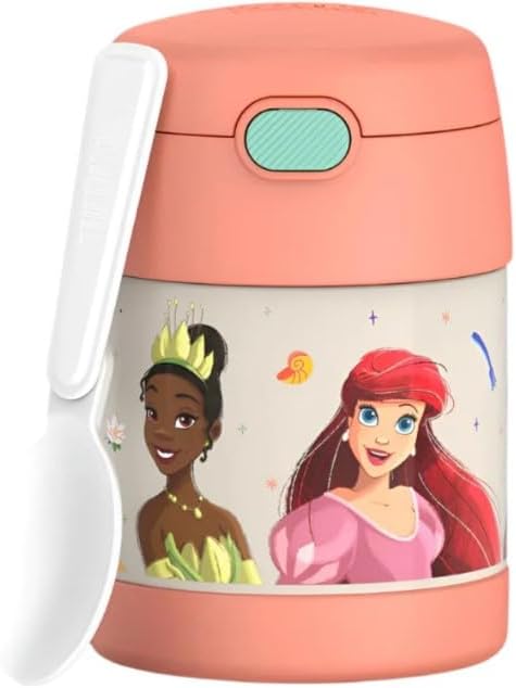 THERMOS FUNTAINER Insulated Food Jar – 10 Ounce – Kid Friendly Food Jar with Foldable Spoon, Princesses