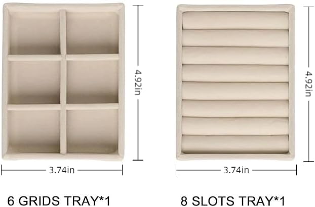 Stackable Velvet Jewelry Drawer Organizer - 2 Set Small Jewelry Trays with Jewelry Box Inserts, Jewelry Dish Tray for Rings, Studs, Necklaces & Bracelets, Dresser Drawer Inserts for Women