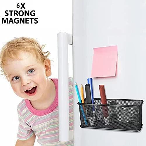TAPBULL Mesh Magnetic Storage Baskets - Set of 3 (Black) with Anti-Slip Feature and Strong Magnets - Magnetic Locker Organizer and Pencil Holder for Whiteboard and Refrigerator (Black-3 pcs)