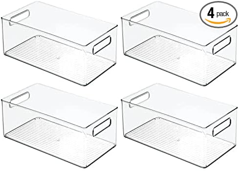 mDesign Deep Plastic Storage Organizer Container Bin, Closet Organization for Hallway, Bedroom, Linen, Coat, and Entryway - Holds Clothing, Blankets, Accessories, Toys, Ligne Collection, 4 Pack, Clear
