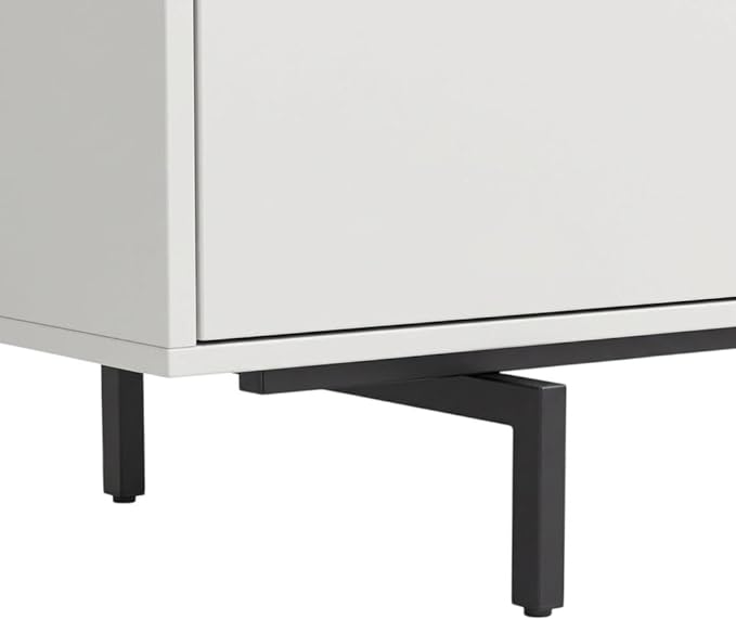 Furnifact White Laminate 3 Door TV Console for Modern Transitional Industrial Living Room Decor, Engineered Wood, Sleek Storage Solution