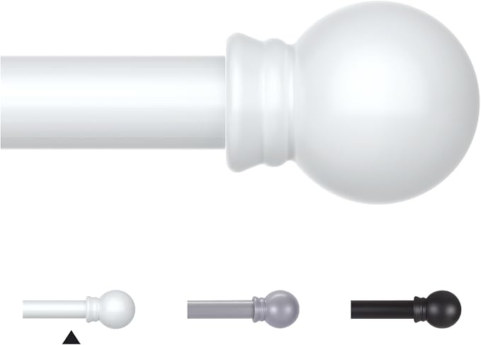 Thestoa Curtain Rods for Windows 30-62 Inch, 5/8" White Curtain Rod for Bedroom, Living Room,Kitchen,Farmhouse, Outdoor