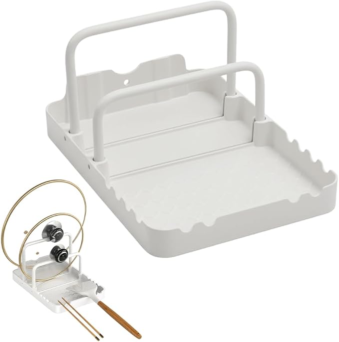 MiOYOOW Pot Lid Holder, Chopping Board Rack with Spoon Rest Non-Slip Pan Organiser for Baking Tray Cookware Kitchen Barbecue