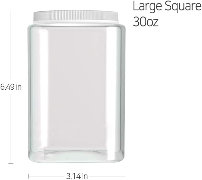 Silicook Clear Plastic Jar, Set of 3-30oz, Square Shaped, Transparent, Food Storage Container, Kitchen & Household Organization for Dry goods, Spices, Vegetables, Ingredients and More