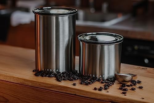 Planetary Design Airscape Stainless Steel Coffee Canister | Food Storage Container | US Patented Inner Plunger Lid REMOVES Excess Oxygen | Don't Buy airtight, Buy AIR-Less (Medium, Brushed Steel)