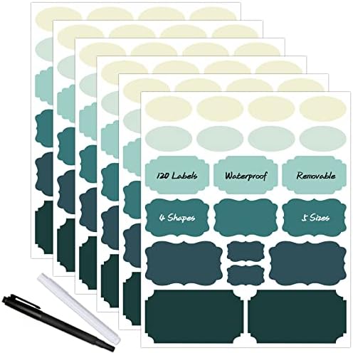 120pcs Colored Chalkboard Label Stickers with 2 Markers, Assorted Shapes Removable Waterproof Self-Adhesive Kitchen Write-on Labels for Food Storage Container Spice Jar Bottle Storage Bin