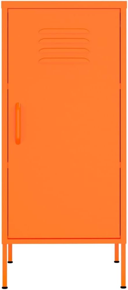 Modern Orange Steel Storage Cabinet with Adjustable Shelves for Living Room and Bedroom Organization, 2 Spacious Shelves for Books and Small Items, Free-Standing Metal Design